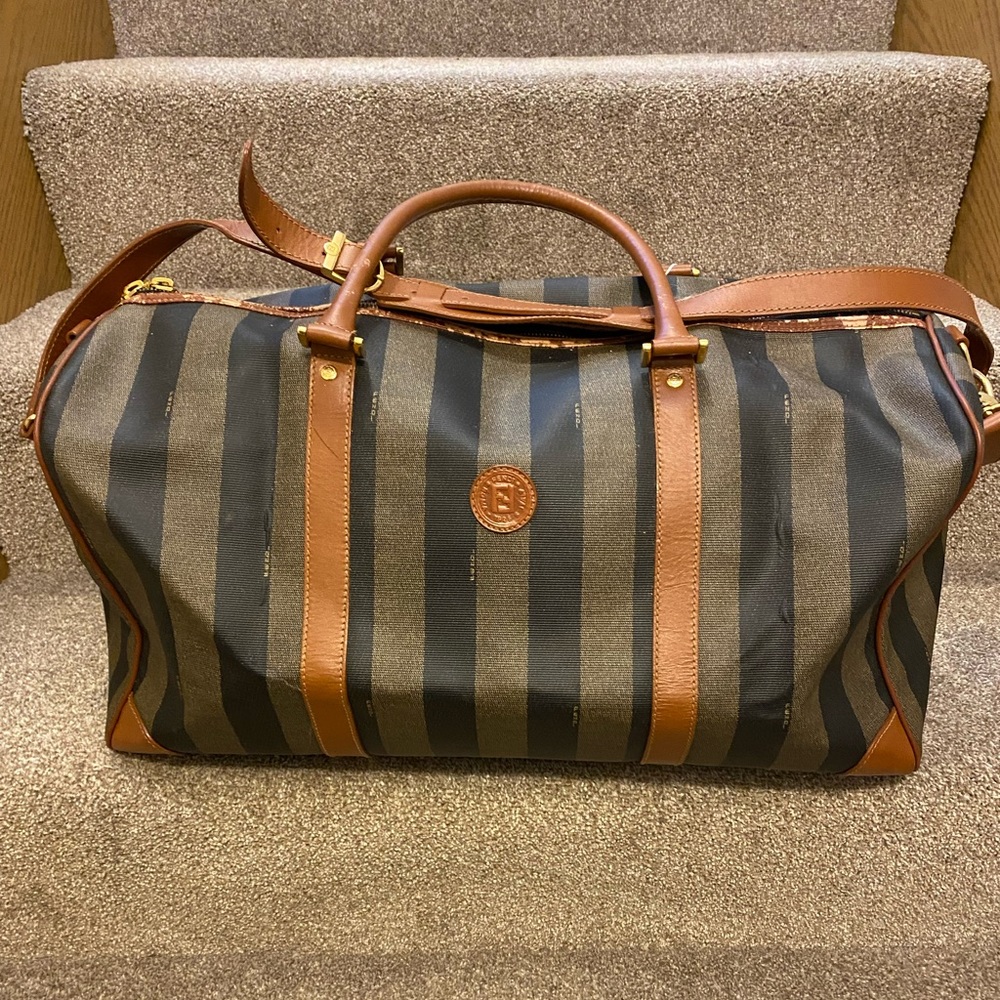 Fendi Pequin Stripe Boston Duffle Boston Bag